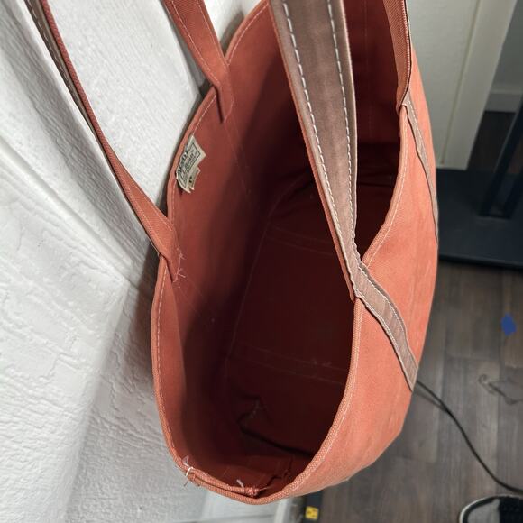 LL Bean Boat & Tote Bag XL Canvas Made In USA Orange & Brown - Picture 4 of 9